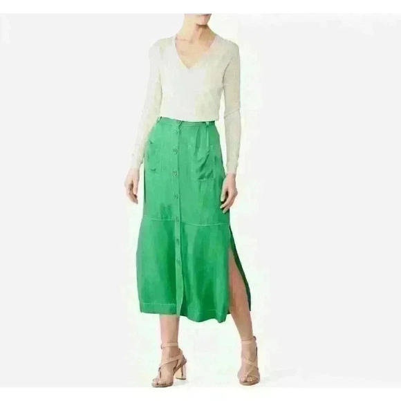 See by Chloe Green Button Front Side Slit Utility Midi Skirt Size 42 XL Career - Picture 1 of 10